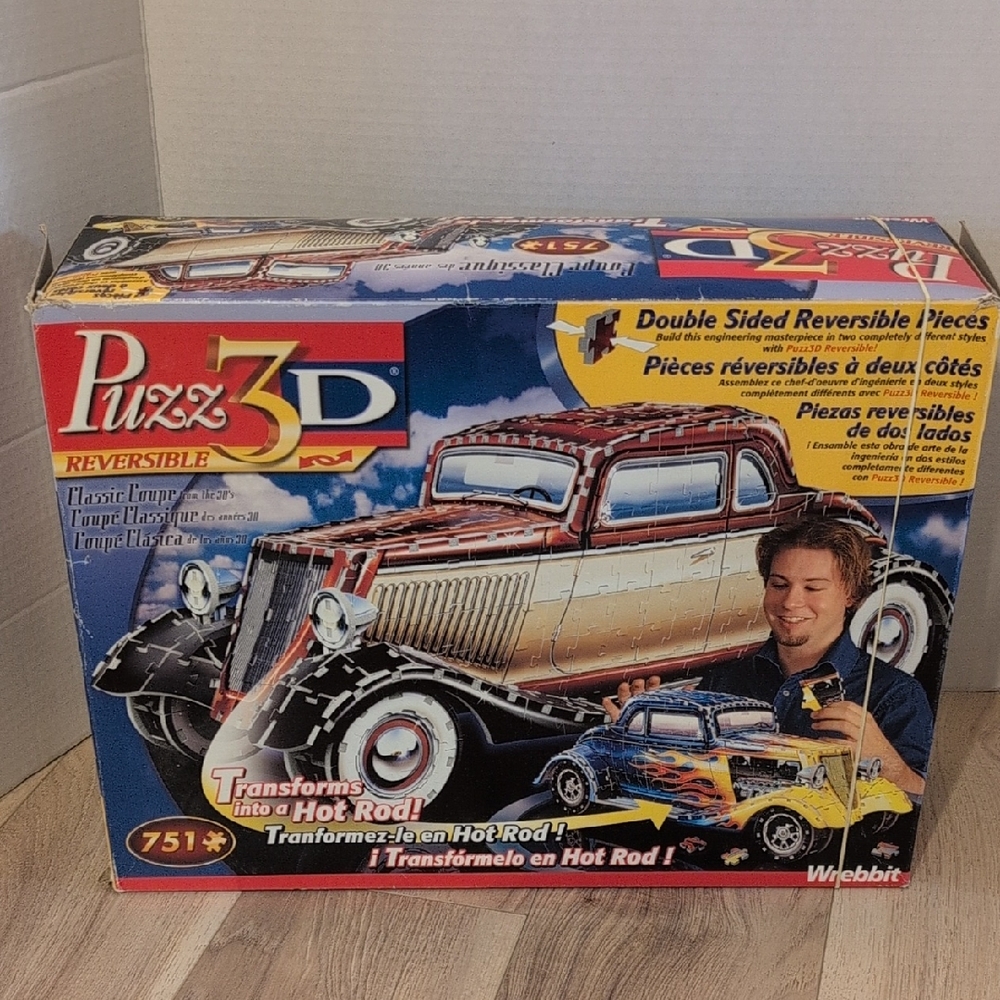 Rare Classic 30's Puzz 3D Reversible Hot Rod Puzzle - Red and Black